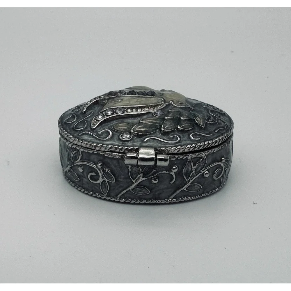 Monet Dove Emerald Green Enamel Ring Jewelry Trinket Box Small‎